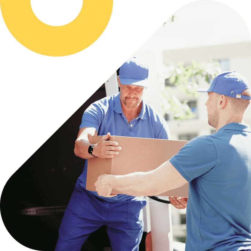 two man handling package